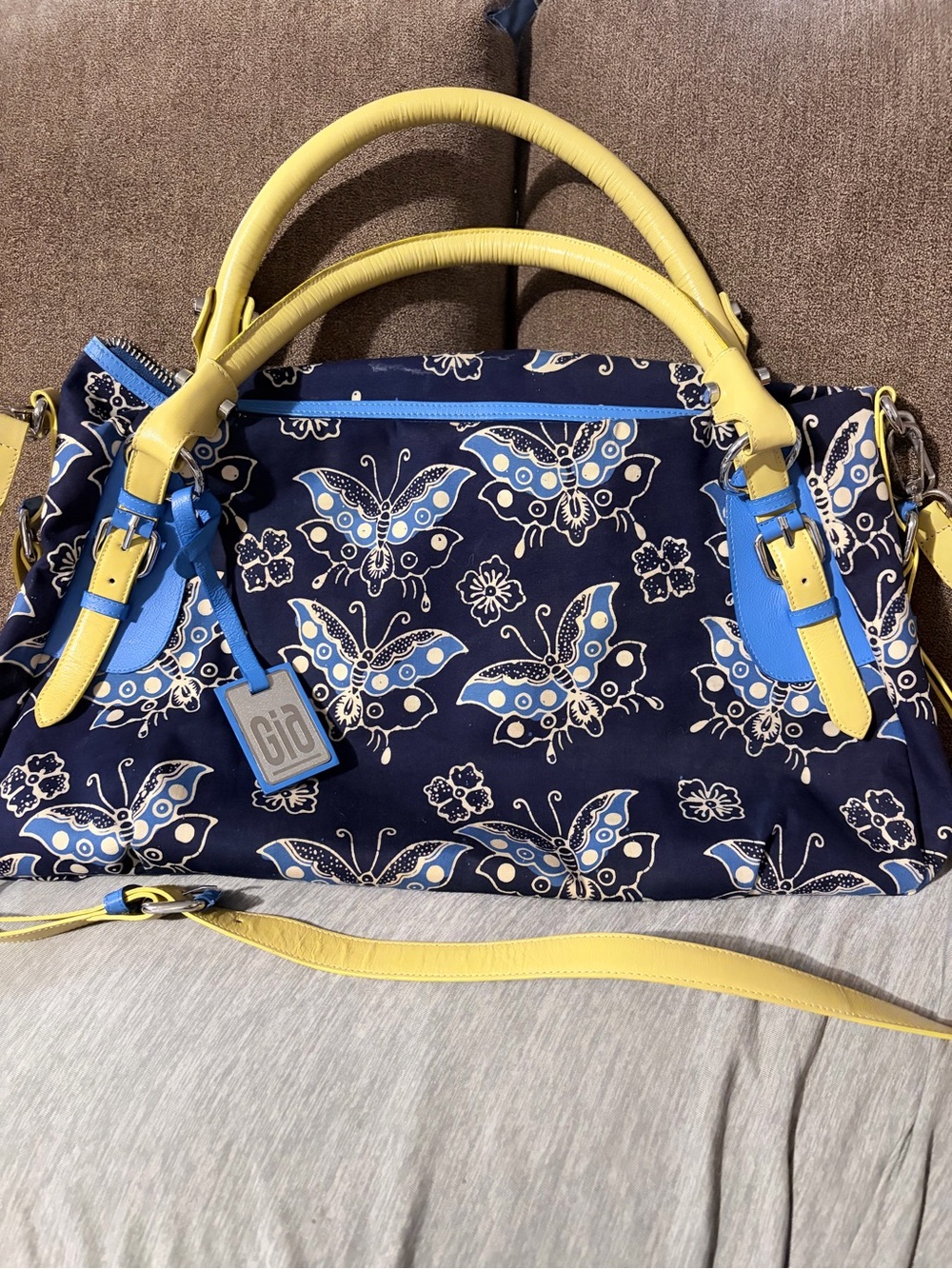 Blue butterflies handbag with matching wallet